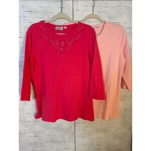 Quacker factory women’s 2 tops Valentine’s Day pink rhinestone holiday romantic￼